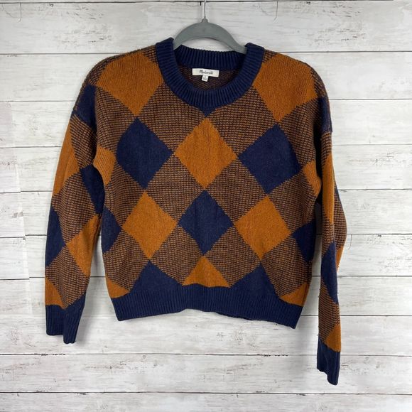 Madewell Navy and Brown Plaid Sweater - Picture 2 of 5